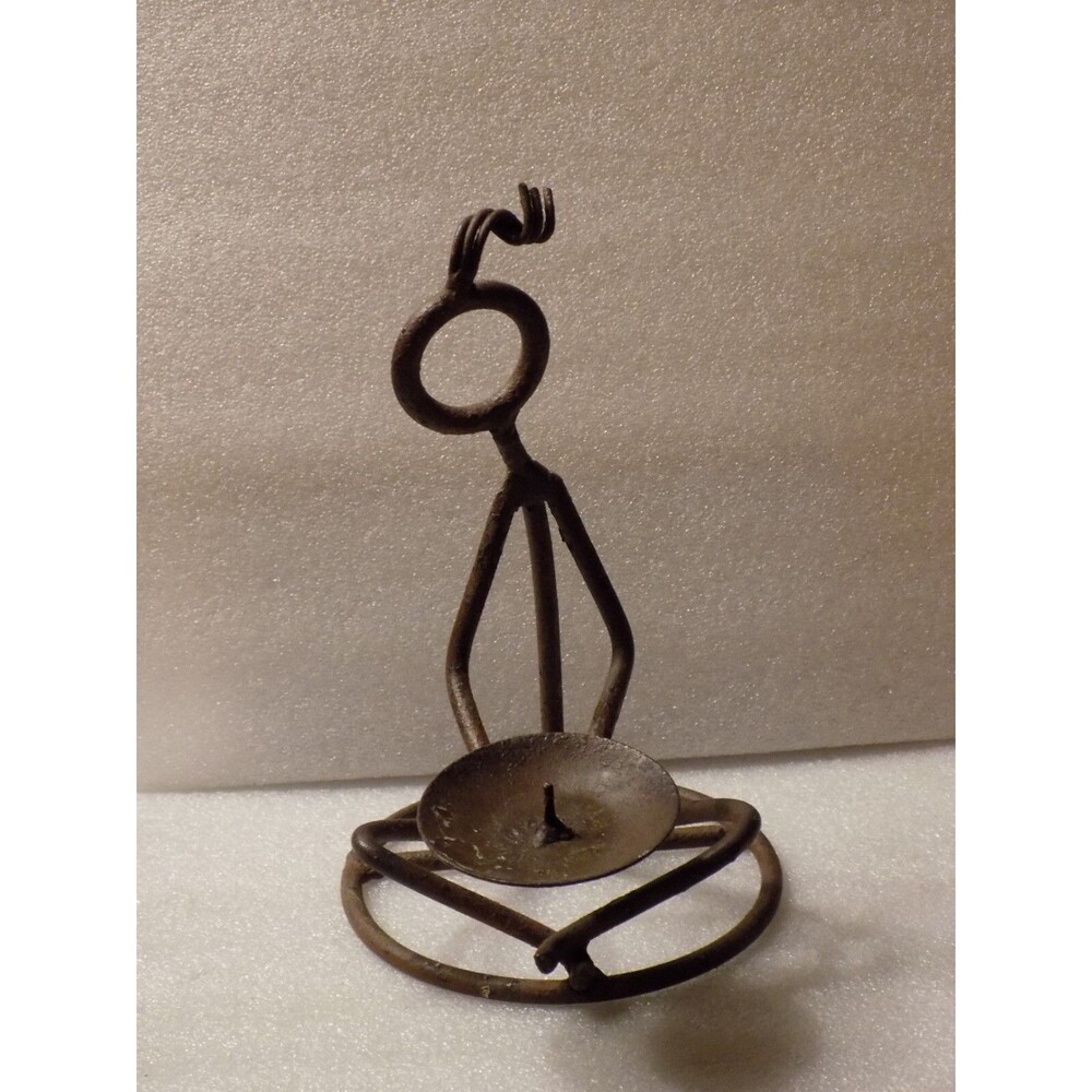 Native American Navajo Guy Sitting Painted Metal Candle Holder Decor
